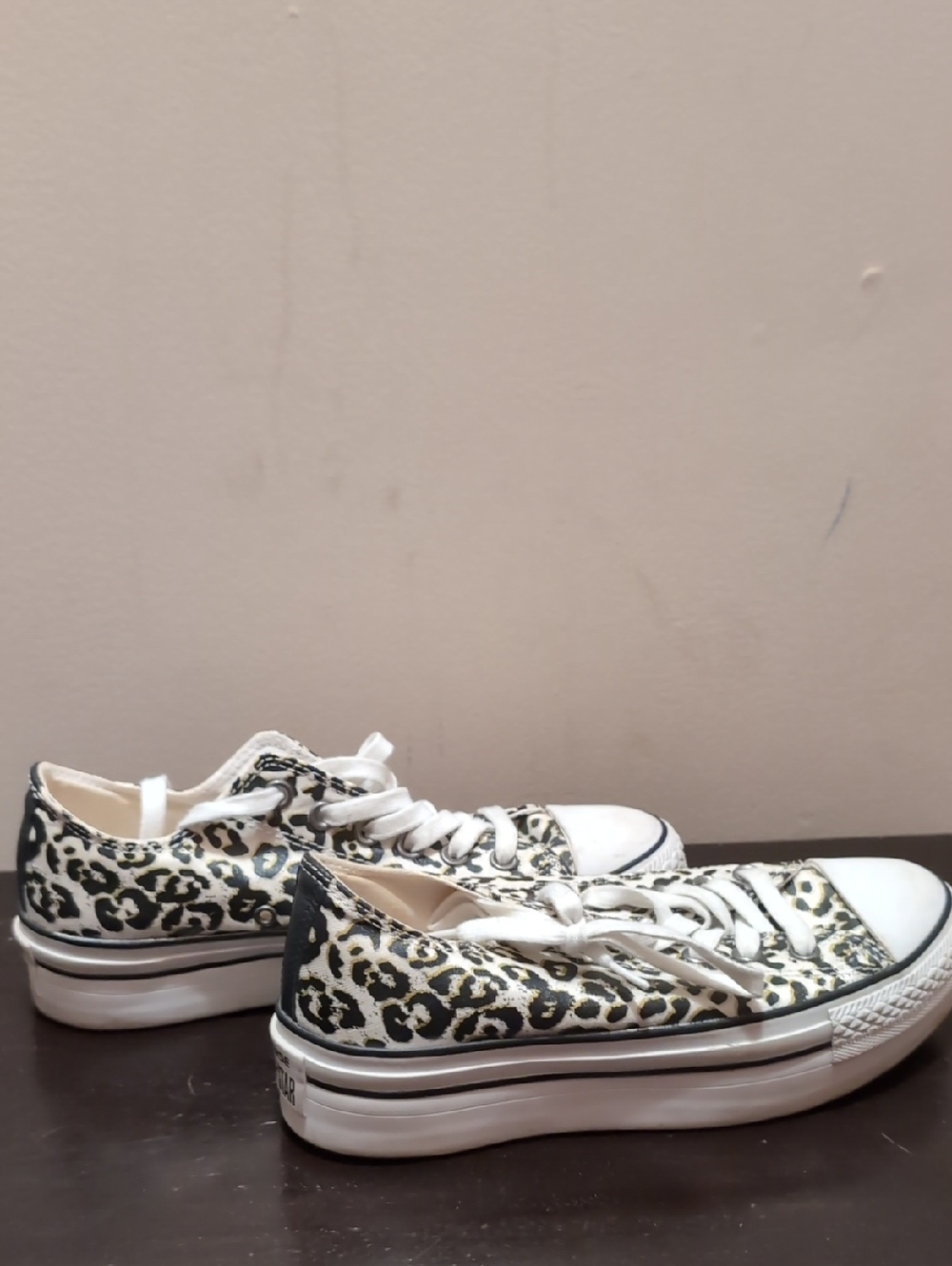 Converse Low-Top Leopard Print Platform Sneakers - White, Black, Gold